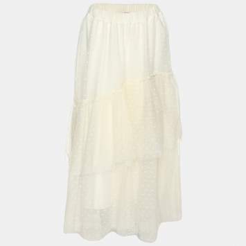 Pre Owned Twinset Cream Tulle Pleated Midi Skirt M