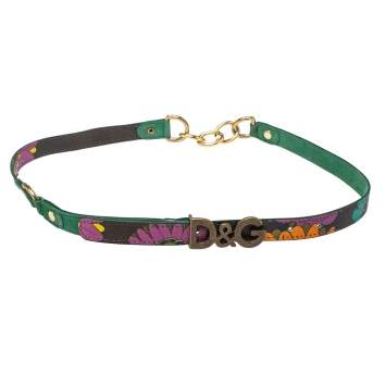 Pre Owned D&G Green Suede Brass Metal Logo Narrow Belt 90CM
