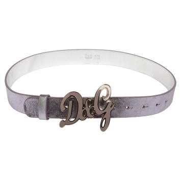 Pre Owned D&G Lilac/Silver Leather Logo Belt 80CM