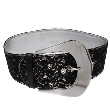 Pre Owned D&G Black Lace Wide Buckle Belt 85CM