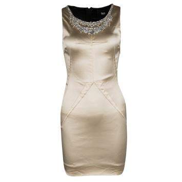 Pre Owned D&G Beige Embellished Sleeveless Satin Dress S