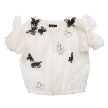 Pre Owned D&G Cream Silk Organza Butterfly Applique Detail Sheer Blouse M