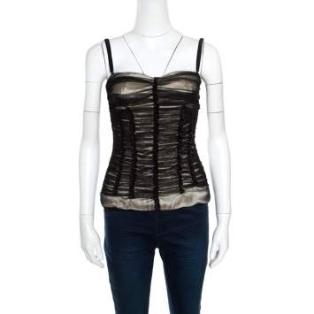 Pre Owned D & G Black Ruched Mesh Overlay Tank Top S
