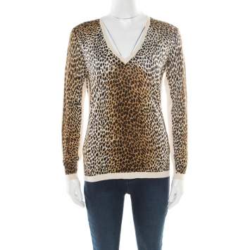 Pre Owned D&G Multicolor Animal Printed Silk Jersey V-Neck Sweater M