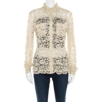 Pre Owned D&G Beige Floral Lace Long Sleeve Blouse S