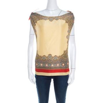Pre Owned D & G Multicolor Printed Mixed Media Shoulder Tie Detail Tank Top M