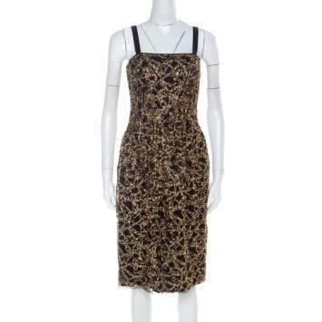 Pre Owned D&G Black Tulle and Gold Confetti Embellished Cocktail Dress S 