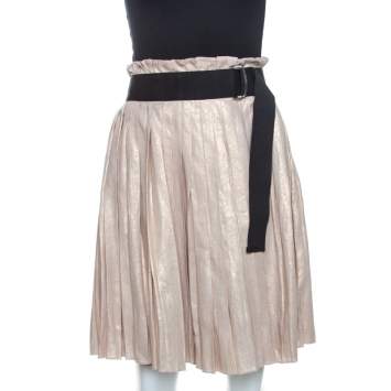 Pre Owned D&G Gold Linen Pleated Wrap Skirt S