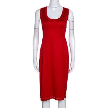Pre Owned D&G Red Stretch Cotton Sleeveless Midi Dress XL