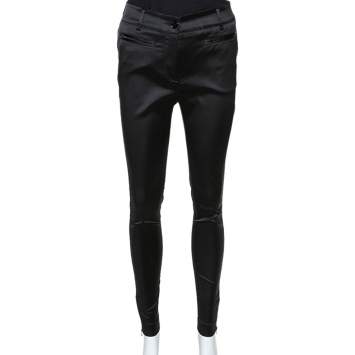 Pre Owned D&G Black Stretch Satin Zipper Detail Tapered Pants S