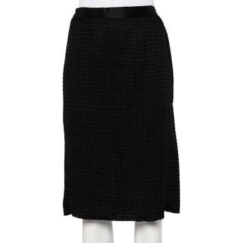 Pre Owned D&G Black Textured Wool Blend Pencil Skirt L