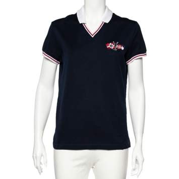 Pre Owned D&G Navy Blue Logo Anchor Embroidered Cotton Polo T-Shirt L