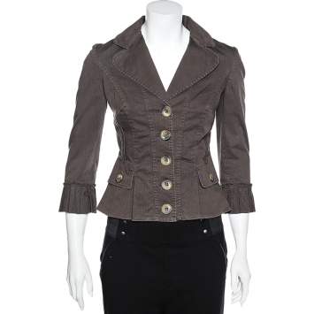 Pre Owned D&G Vintage Brown Cotton Textured Trim Button Front Blazer S