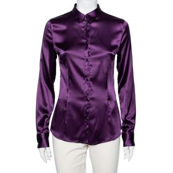 Pre Owned D&G Purple Silk Satin Long Sleeve Button Front Shirt M