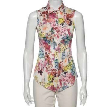 Pre Owned D&G Multicolored Floral Printed Silk Sleeveless Button Front Shirt S