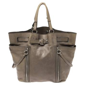 Pre Owned Dolce & Gabbana Pale Green Leather Double Side Zip Tote