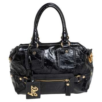 Pre Owned D&G Black Patent Leather Frame Front Pocket Bag