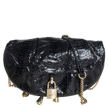 Pre Owned Dolce & Gabbana Black Python Embossed Leather Vlada Chain Crossbody Bag