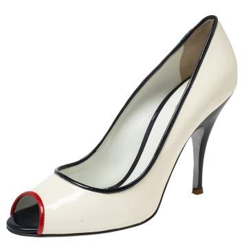 Pre Owned D&G White Patent Leather Peep Toe Pumps Size 41