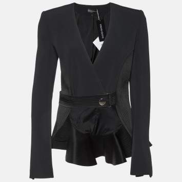 Pre Owned David Koma Black Cady Flounce Detail Jacket L