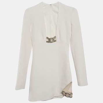 David Koma Cream Embellished Crepe Mini Dress S