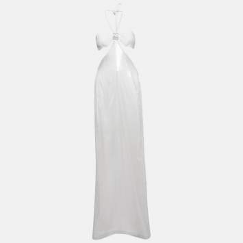 Pre Owned David Koma White Sequin Cut-Out Tie-Up Maxi Dress XS