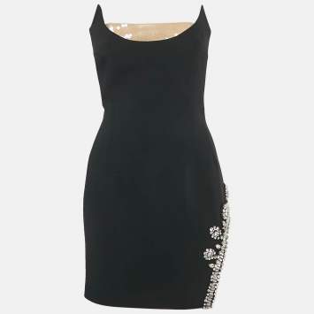 مملوكة مسبقًا David Koma Black Rhinestone Studded Crepe Strapless Mini Dress L