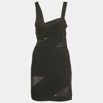 مملوكة مسبقًا David Koma Black Mesh Trim Knit Bandage Dress M
