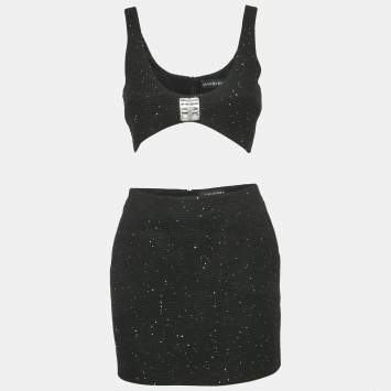 مملوكة مسبقًا David Koma Black Sequin Tweed Bralette and Mini Skirt Set S