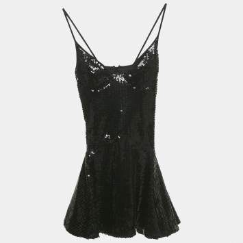 Pre Owned David Koma Black Sequin Mini Dress XS