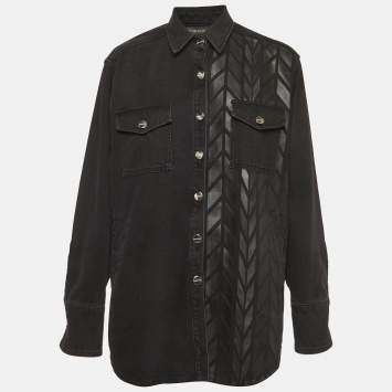 مملوكة مسبقًا جاكيت ديفيد كوما دنيم أسود مطبوع - ميديام