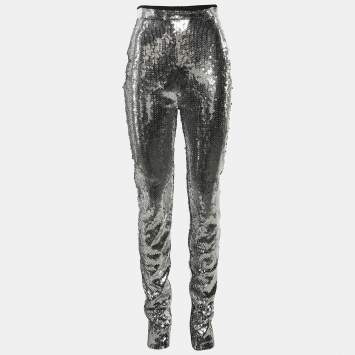 مملوكة مسبقًا David Koma Silver Sequinned Pants S