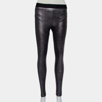 Pre Owned David Lerner Metallic Coated Knit Leggings L