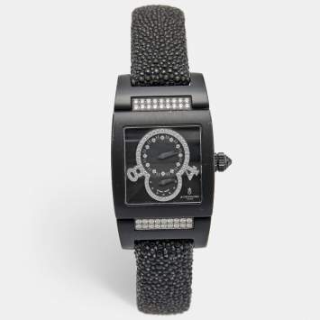 Pre Owned De Grisogono Black PVD Coated 18K White Gold Stingray Leather Instrumentino TINOS04QZ Women's Wristwatch 29 mm