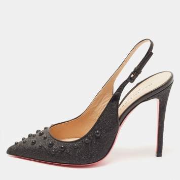 Pre Owned Dee Ocleppo Black Glitter Fabric Studded Slingback Pumps Size 38