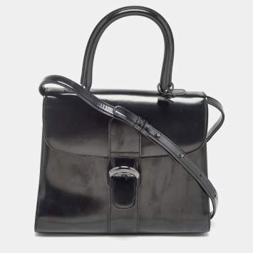 Pre Owned Delvaux Black Glossy Leather Brillant Sellier MM Top Handle Bag