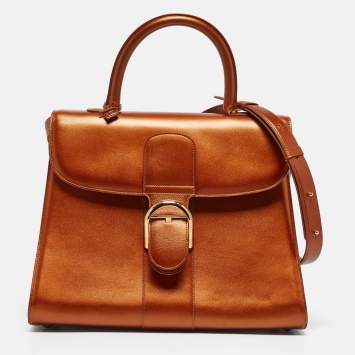 Pre Owned Delvaux Metallic Bronze Leather Brillant Sellier GM Top Handle Bag