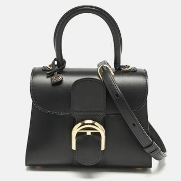 Pre Owned Delvaux Black Leather Mini Le Brillant Top Handle Bag