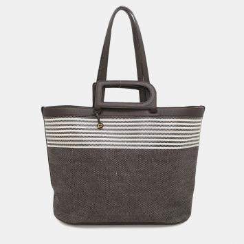 Pre Owned Delvaux DtoD Tote Bag Brown Canvas Leather Size MM
