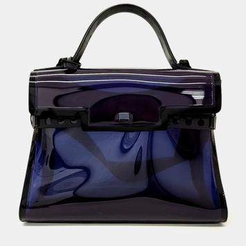 Pre Owned Delvaux Navy Blue Coated Canvas Dark Knight Tompet GM