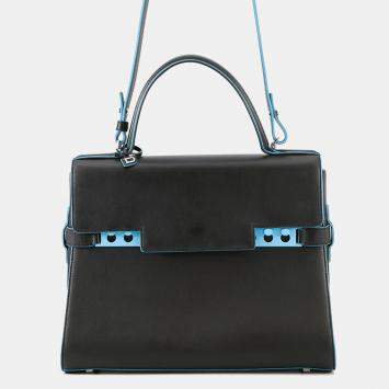 مملوكة مسبقًا Delvaux Tempe 2Way Bag Black/Light Blue Leather Size GM