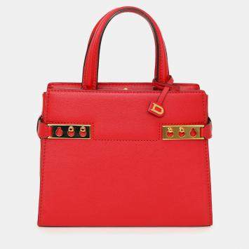 Pre Owned Delvaux Red Leather Tempete Crush PM Top Handle