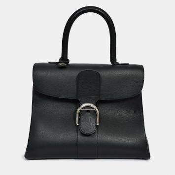 Pre Owned Delvaux Black Leather Brillant MM Top Handle Bag with Strap