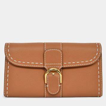 Pre Owned Delvaux Brown Rodeo Calf Brillant Long Wallet Chain