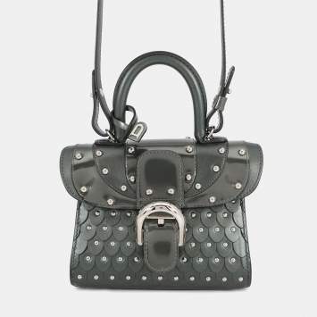 Pre Owned Delvaux Brillon Iron Shield Gray Patent Leather Size Micro