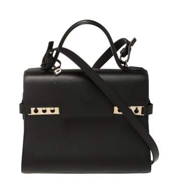 Pre Owned Delvaux Black Leather Tempete MM Top Handle Bag                  