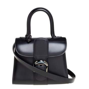 Pre Owned Delvaux Black Leather Mini Le Brillant Top Handle Bag