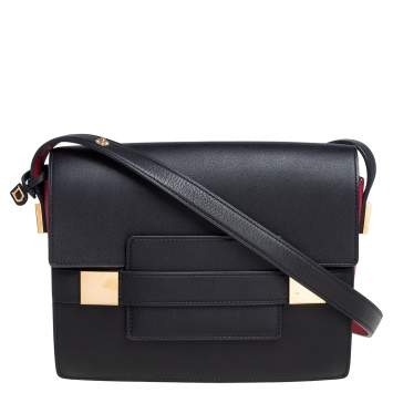Pre Owned Delvaux Black/Red Leather Madame PM Shoulder Bag 