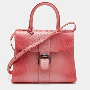 Pre Owned Delvaux Peach Ombre Python MM Le Brillant Top Handle Bag