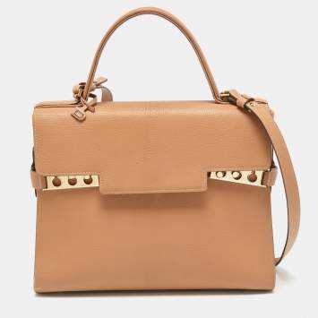 Pre Owned Delvaux Beige Leather Tempete GM Top Handle Bag                  